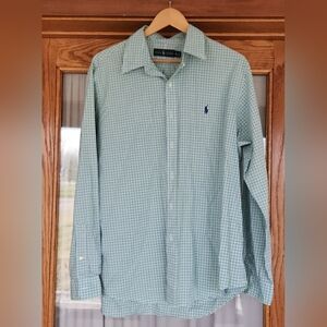 Ralph Lauren Men's Blue-Green Plaid Long Sleeve Button Down | XL | Western Logo